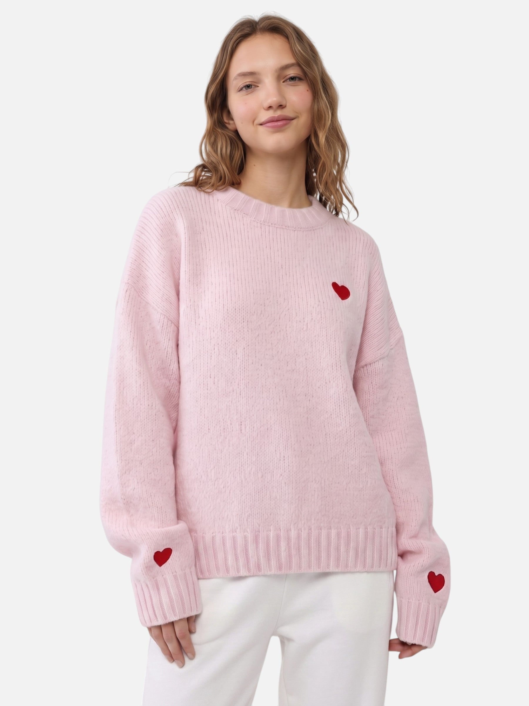 Pull Femme Col Rond Brodé Cœur