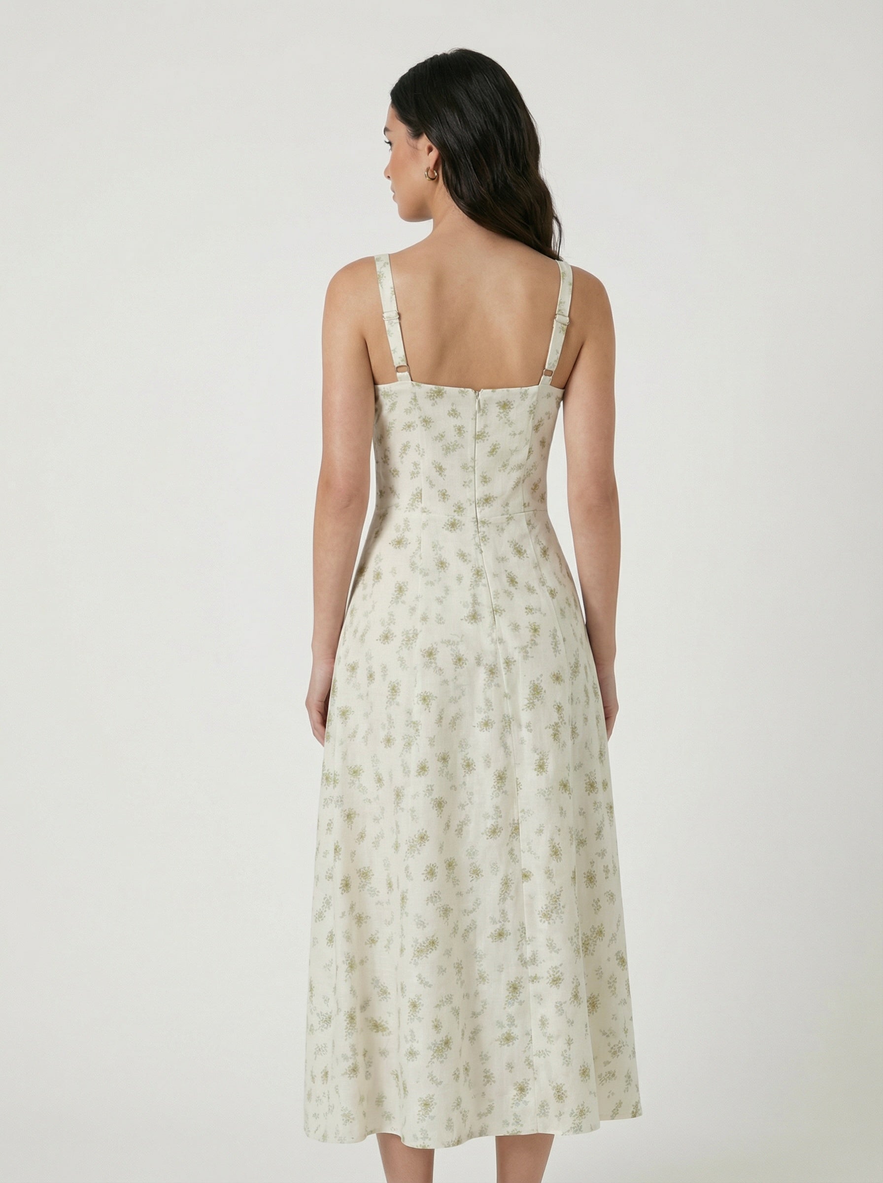 Flared midi dress with straps and ties for women