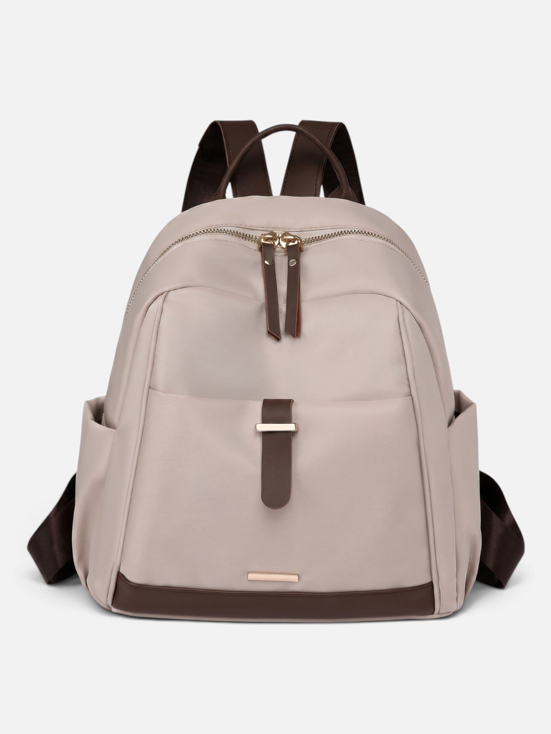 Sac à Dos Femme Zippé en Nylon et Cuir