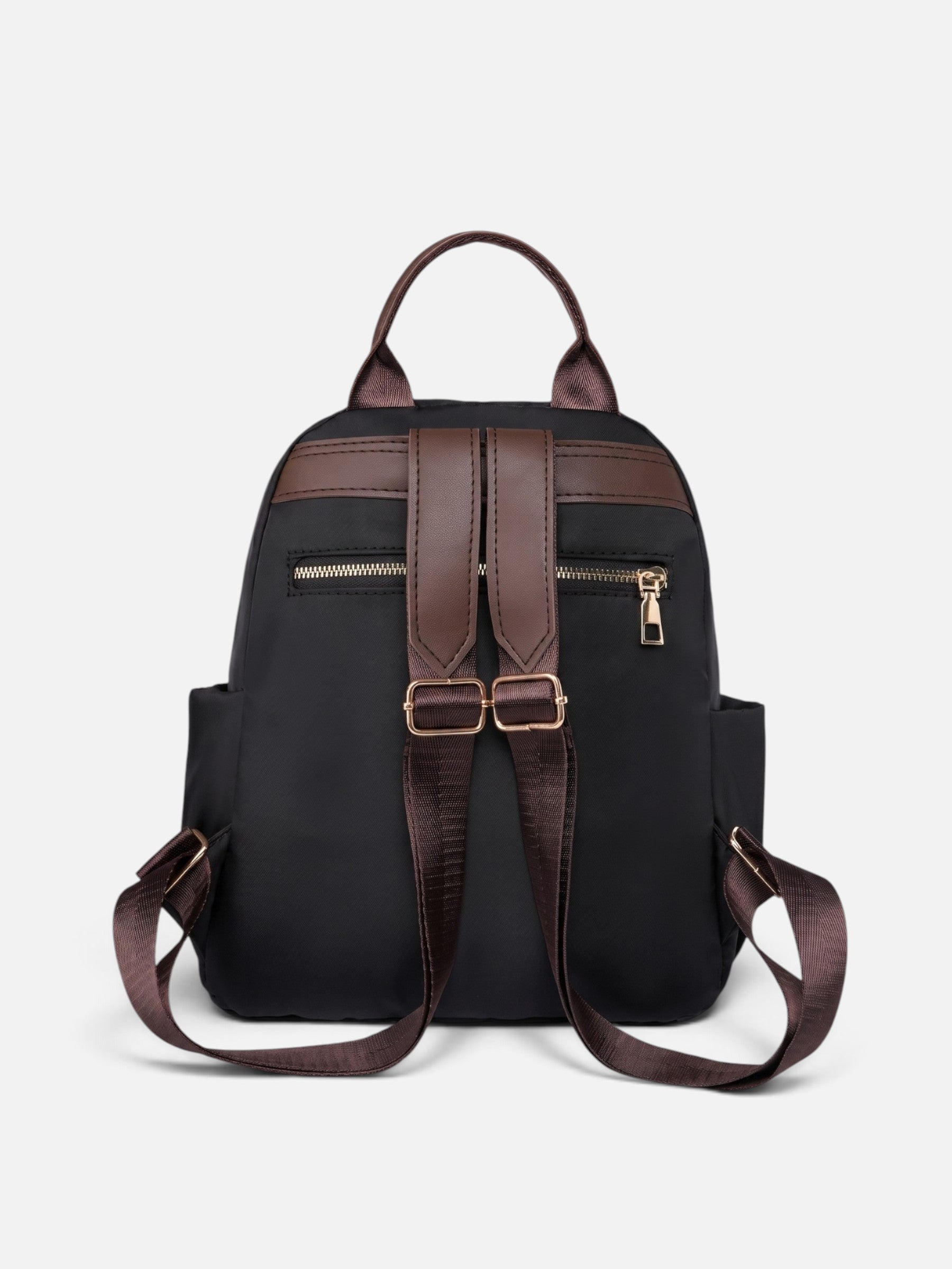 Sac à Dos Femme Zippé en Nylon et Cuir