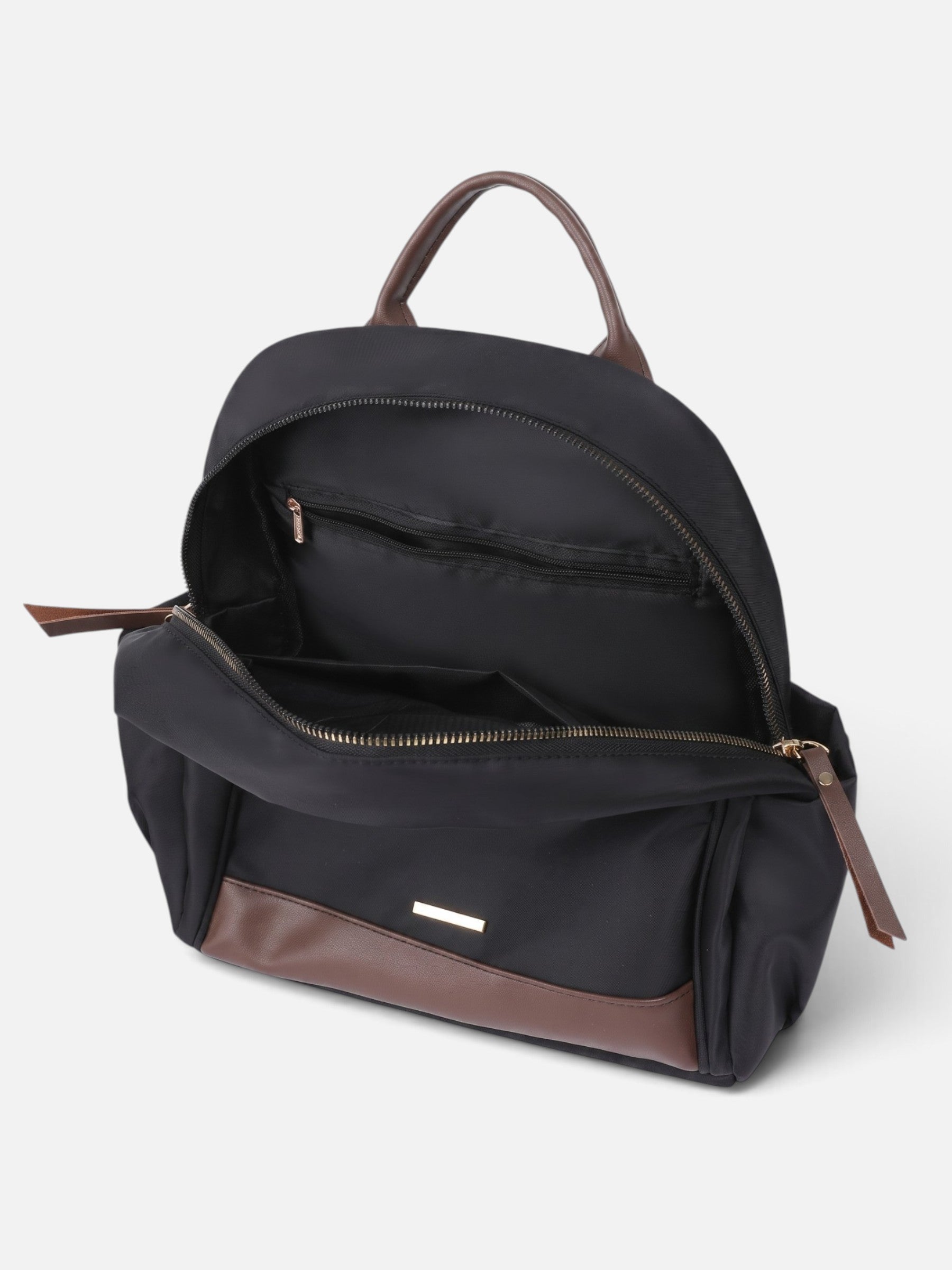 Sac à Dos Femme Zippé en Nylon et Cuir