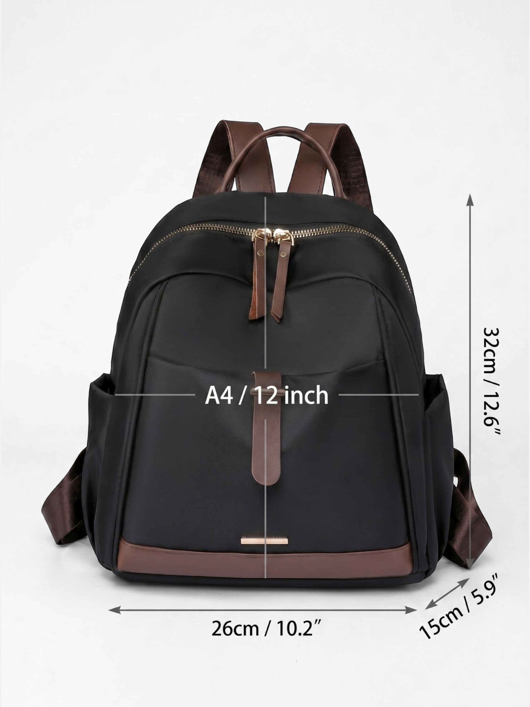 Sac à Dos Femme Zippé en Nylon et Cuir