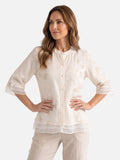 Blouse Femme Brodée à Manches 3/4 Boutonnée