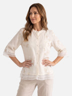 Blouse Femme Brodée à Manches 3/4 Boutonnée