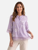 Blouse Femme Brodée à Manches 3/4 Boutonnée