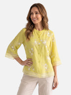 Blouse Femme Brodée à Manches 3/4 Boutonnée