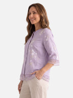 Blouse Femme Brodée à Manches 3/4 Boutonnée