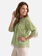 Blouse Femme Brodée à Manches 3/4 Boutonnée