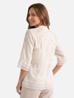 Blouse Femme Brodée à Manches 3/4 Boutonnée