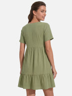 Vestido corto con cuello en V – estilo bohemio y corte amplio