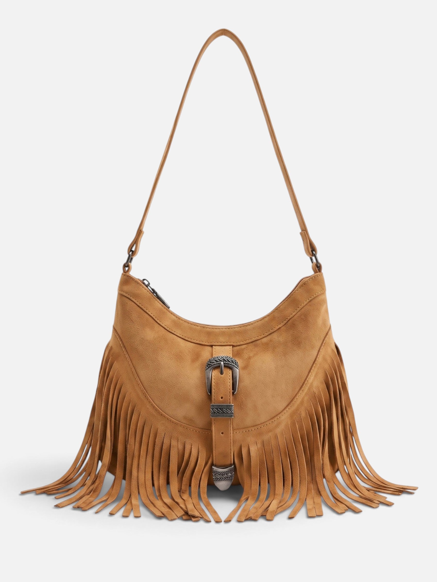 Sac Épaule Femme en Suédine à Franges et Boucle