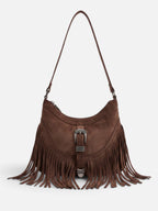 Sac Épaule Femme en Suédine à Franges et Boucle
