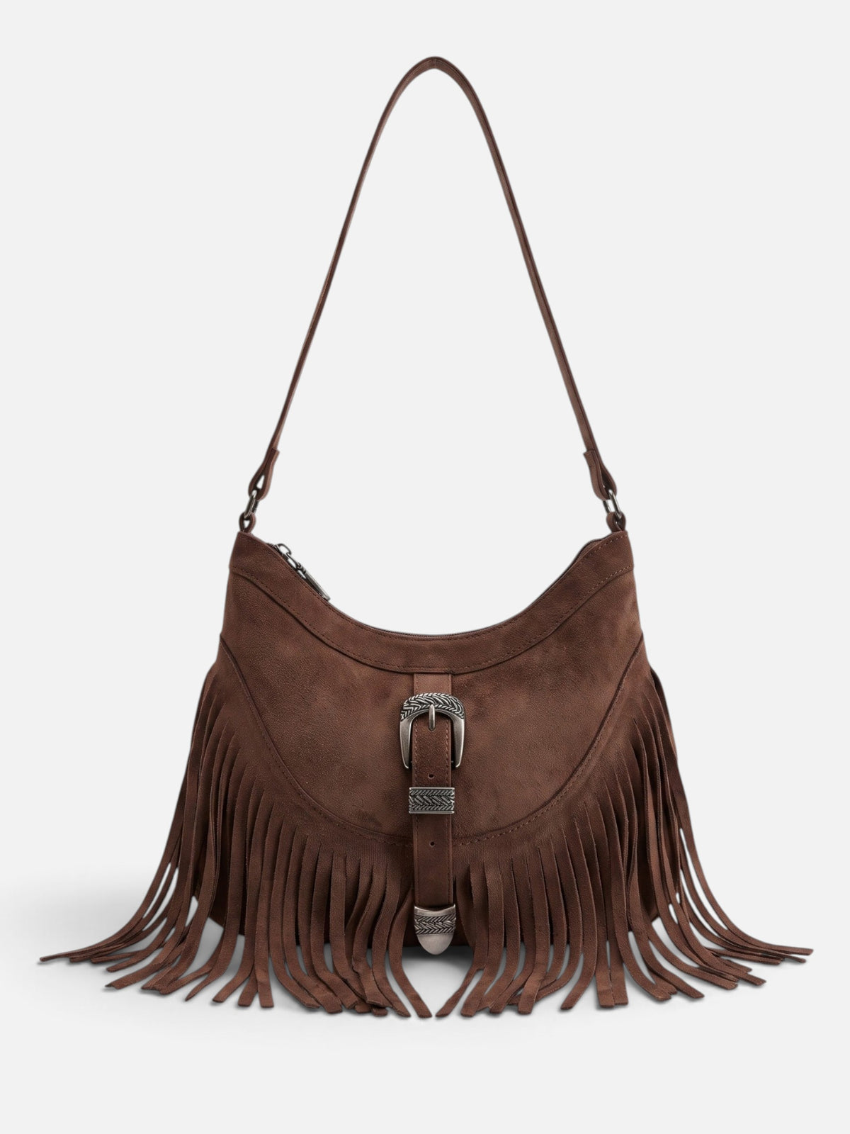 Sac Épaule Femme en Suédine à Franges et Boucle