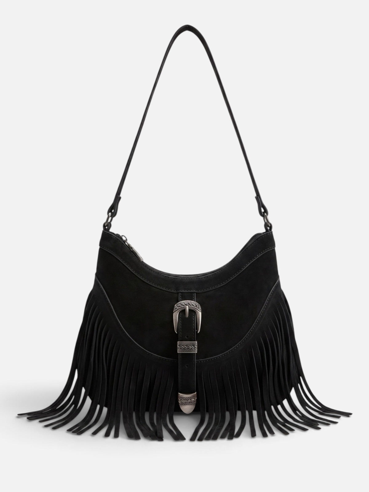Sac Épaule Femme en Suédine à Franges et Boucle