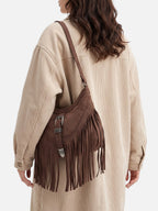 Sac Épaule Femme en Suédine à Franges et Boucle