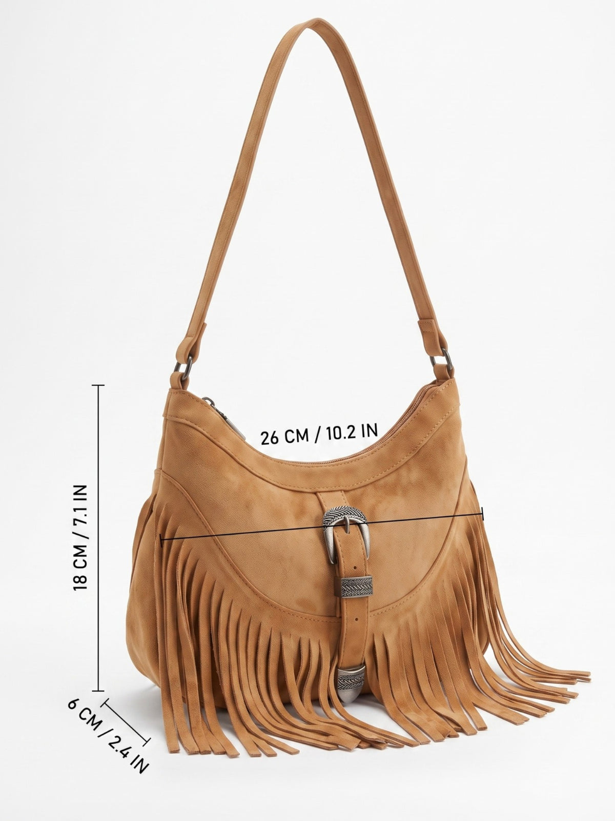 Sac Épaule Femme en Suédine à Franges et Boucle