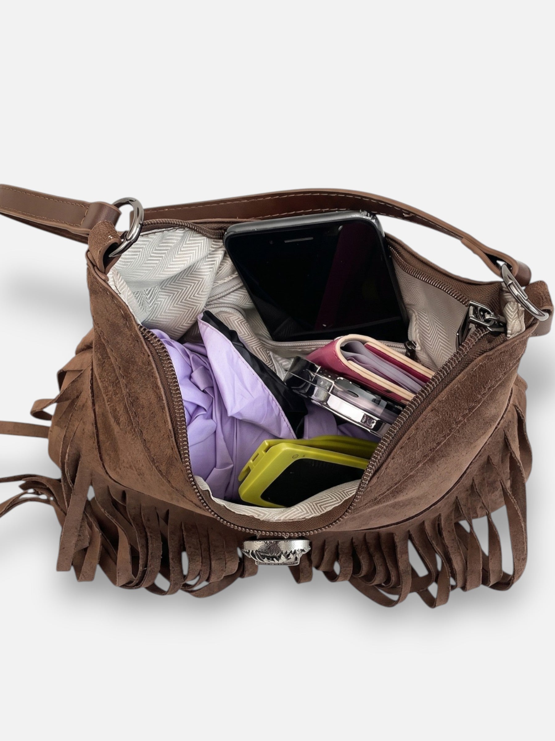 Sac Épaule Femme en Suédine à Franges et Boucle