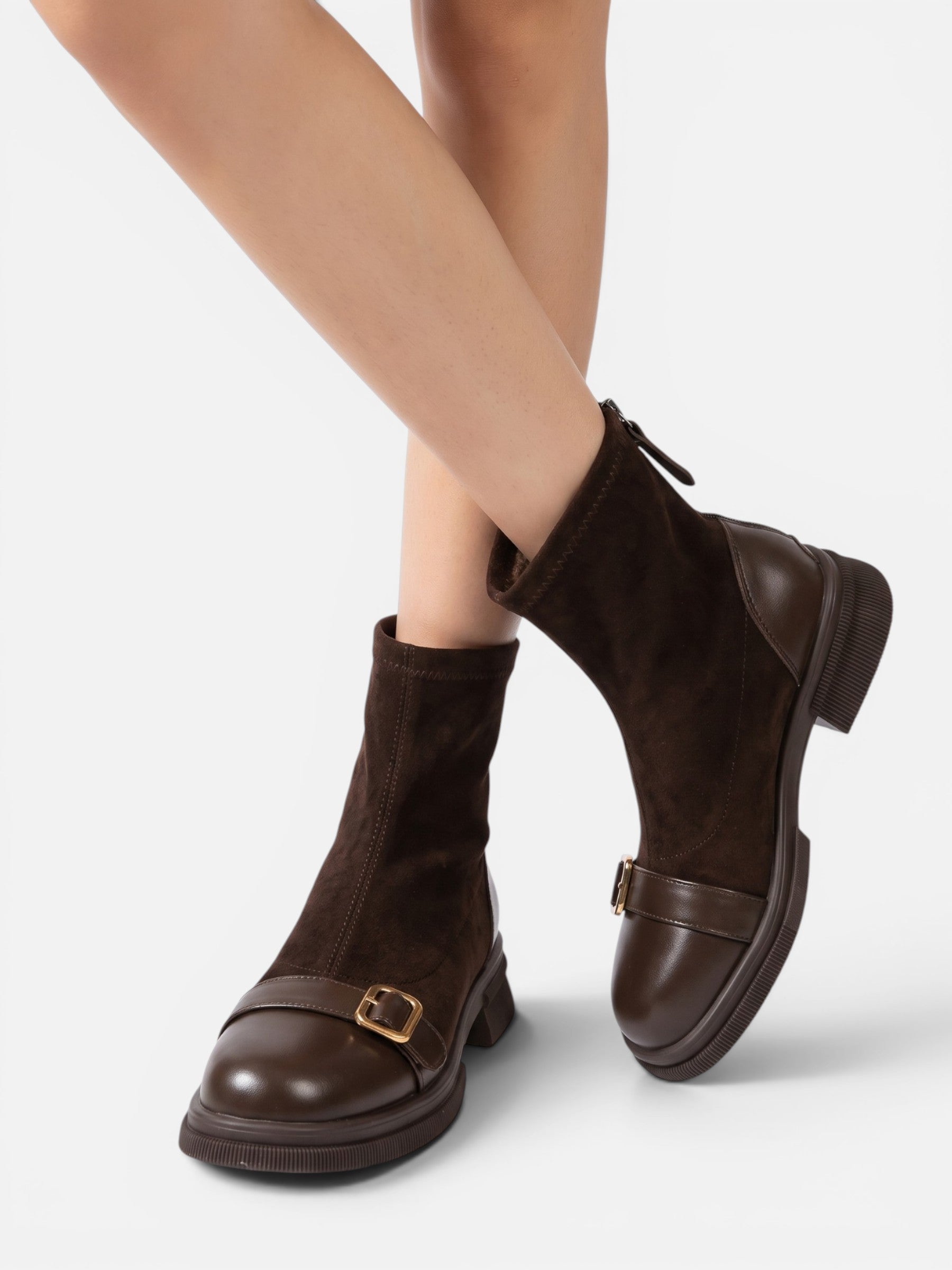 Bottines Femme en Daim à Boucle et Zip
