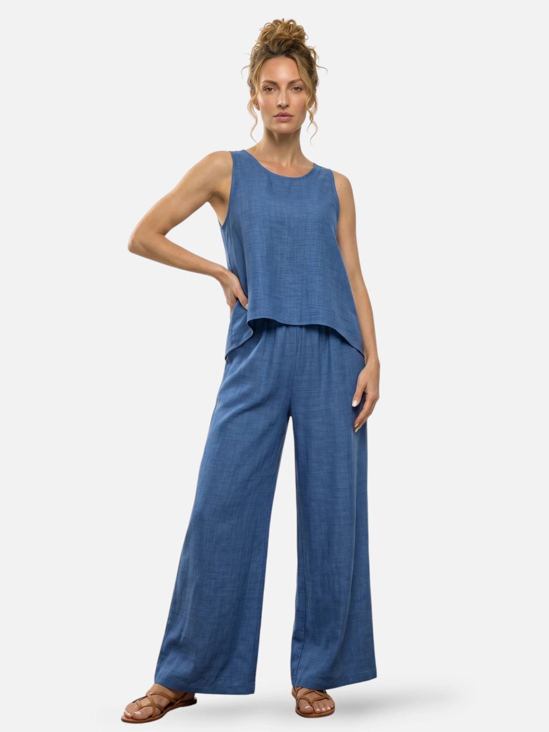 Ensemble en lin avec détail crochet au dos pour femme
