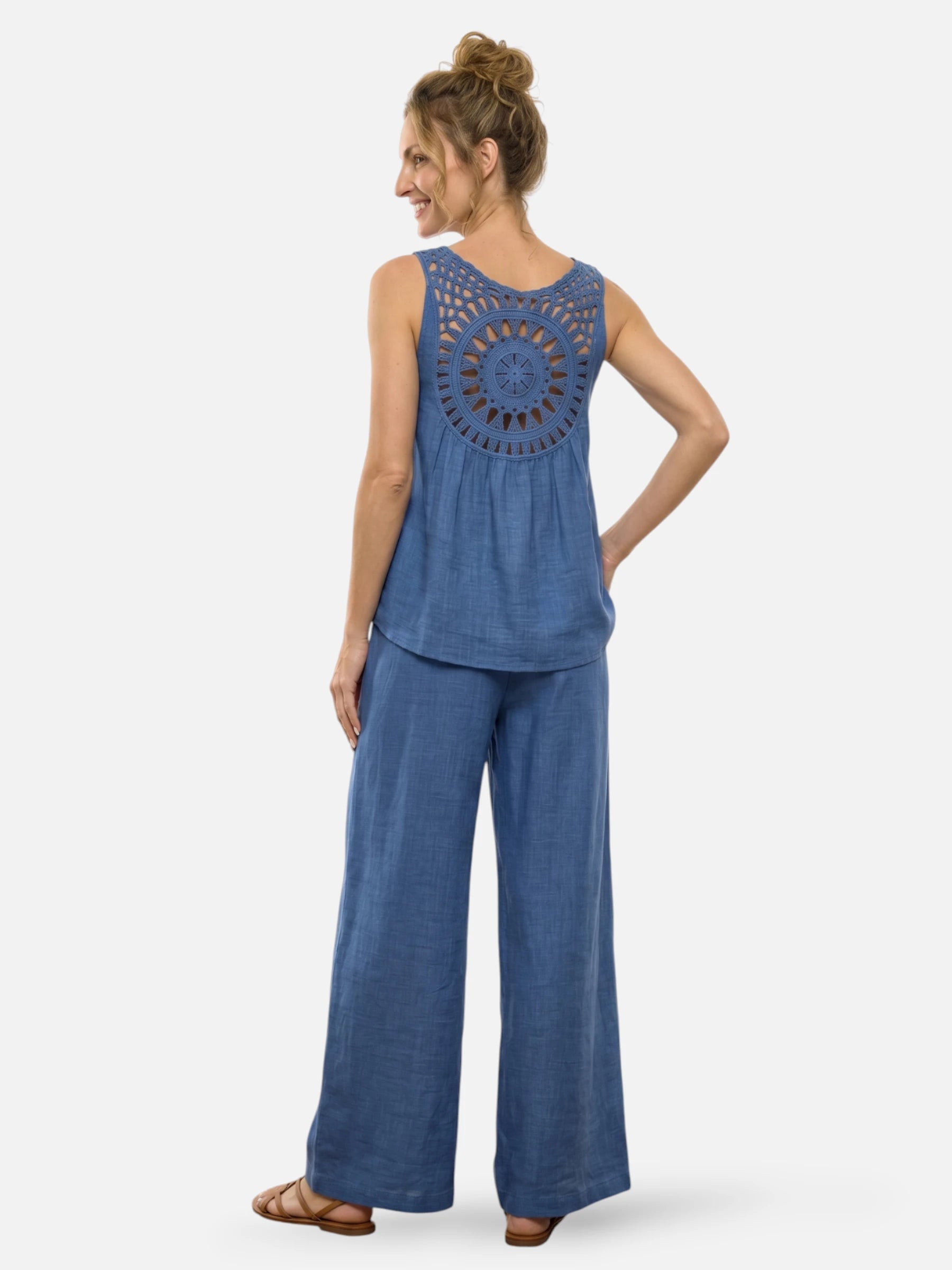 Ensemble en lin avec détail crochet au dos pour femme