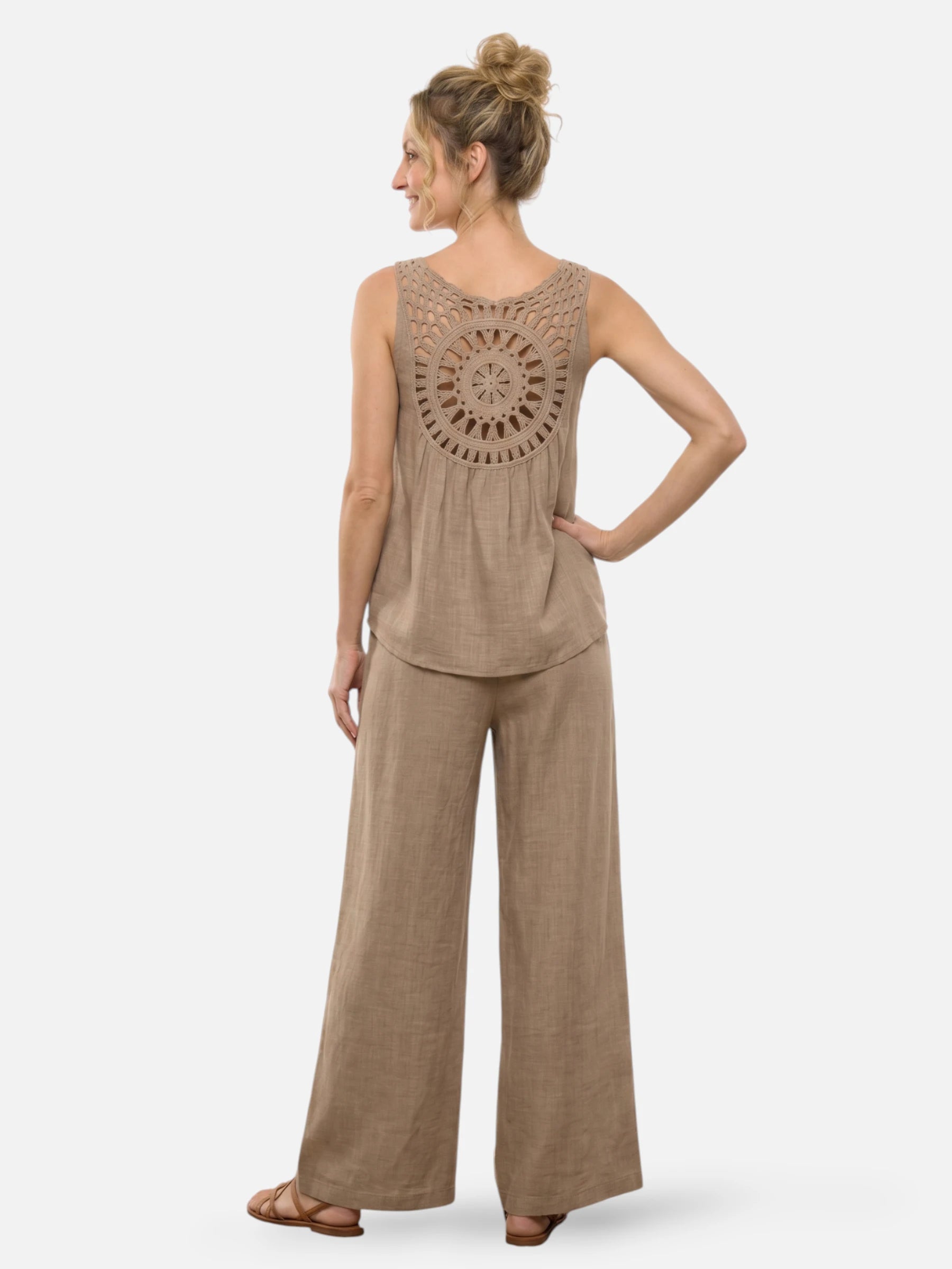 Ensemble en lin avec détail crochet au dos pour femme