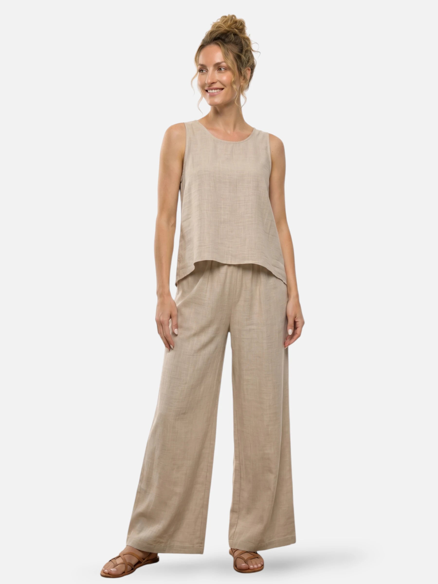 Ensemble en lin avec détail crochet au dos pour femme