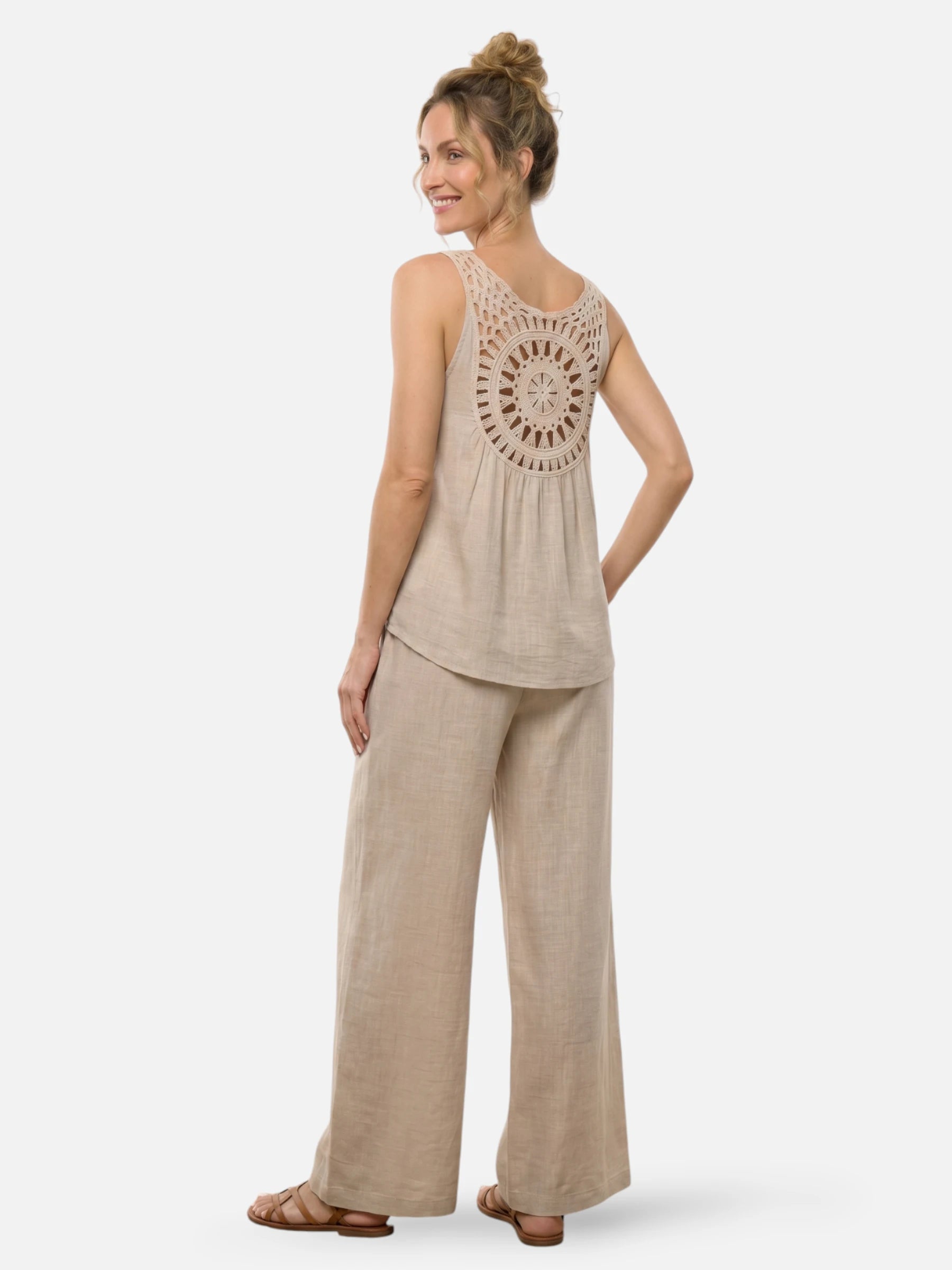 Ensemble en lin avec détail crochet au dos pour femme