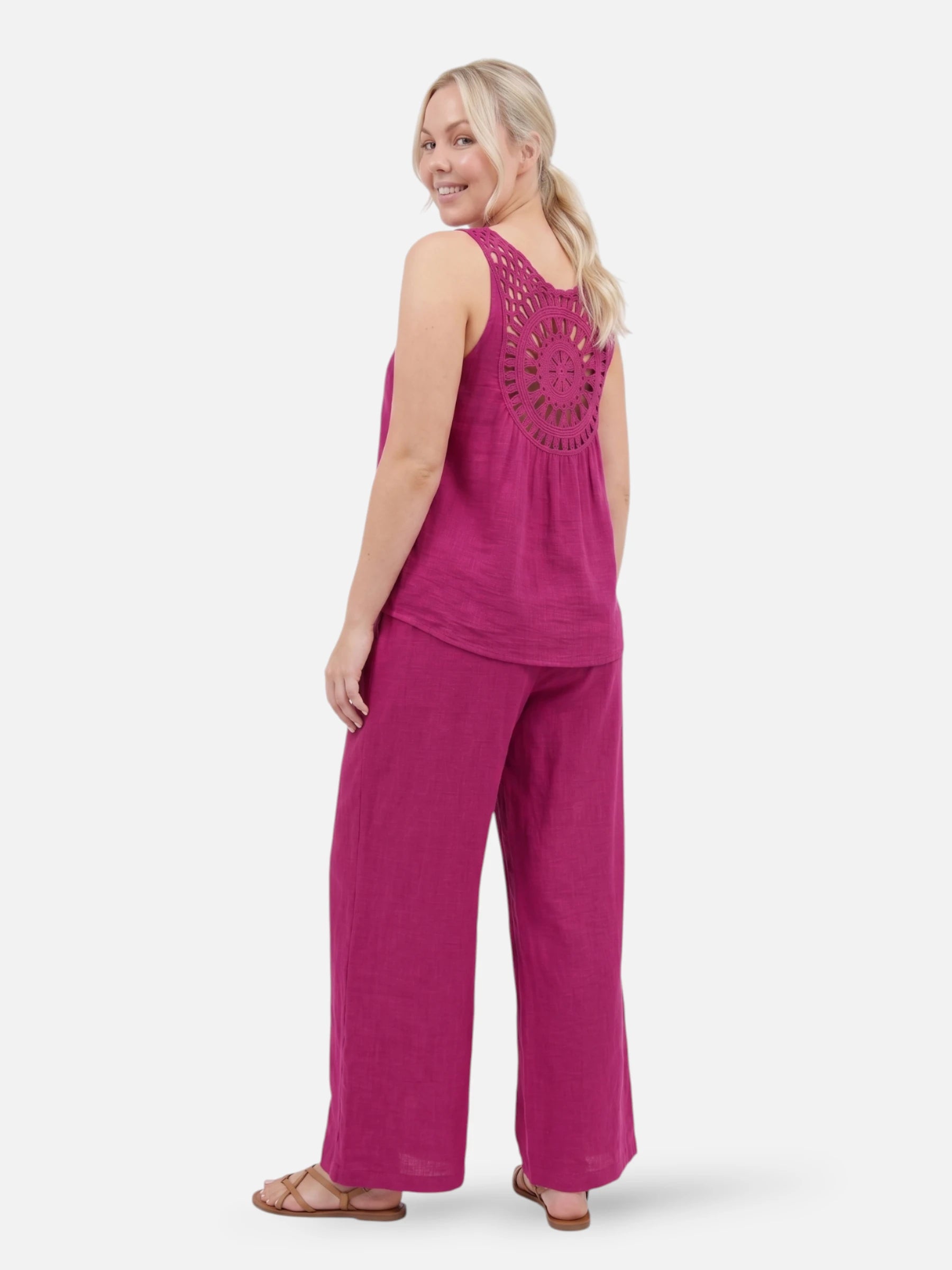 Ensemble en lin avec détail crochet au dos pour femme