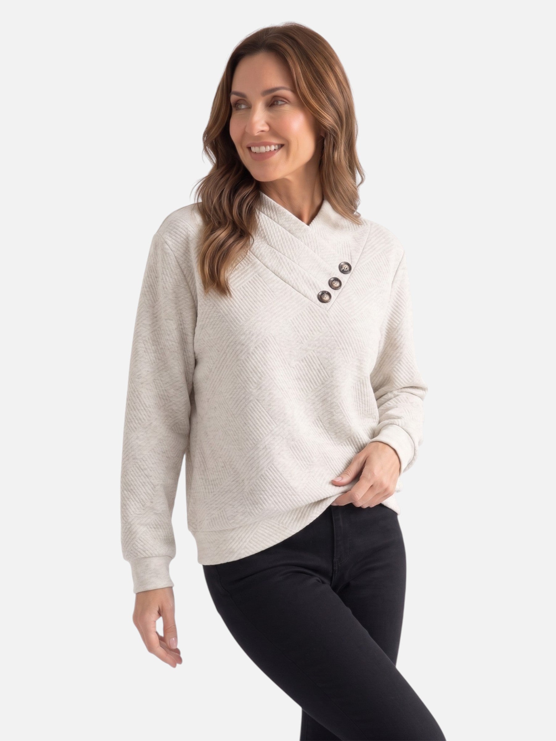Sweat Femme Col Boutonné Texturé