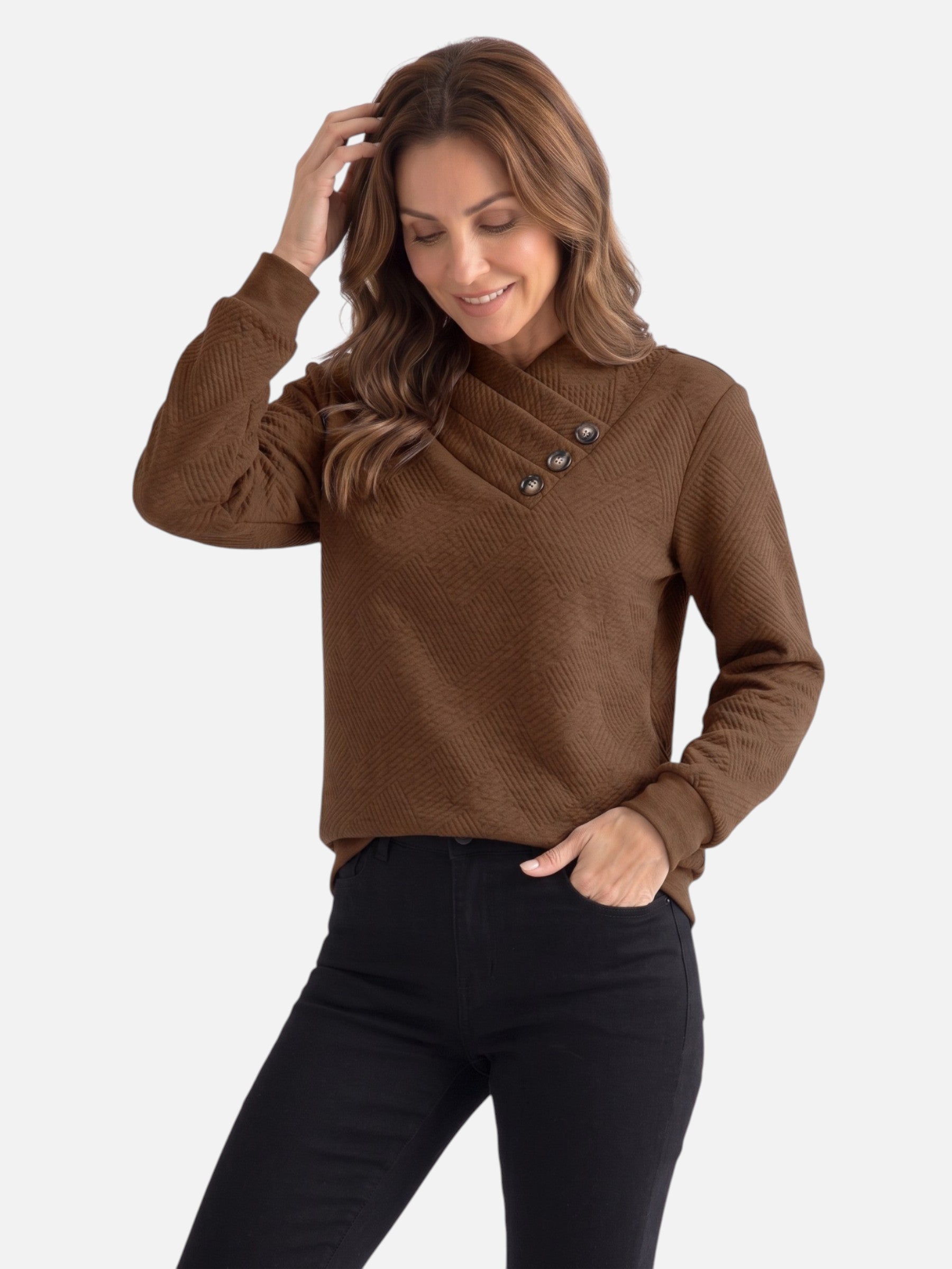 Sweat Femme Col Boutonné Texturé