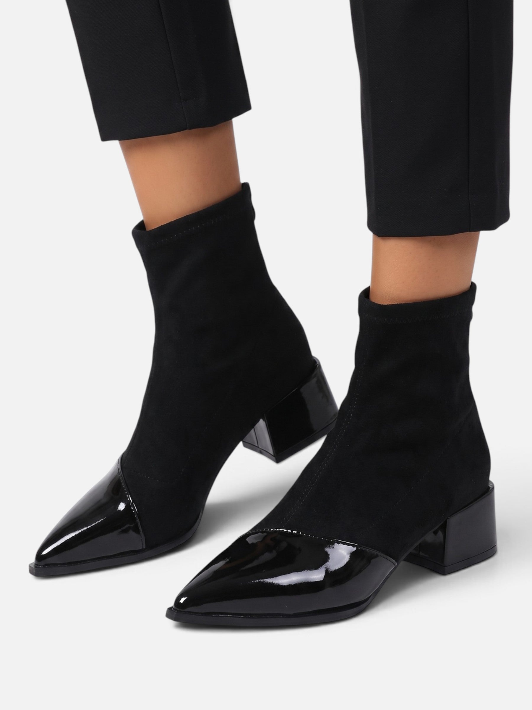 Bottines Femme Daim Cuir Verni Talon Bloc