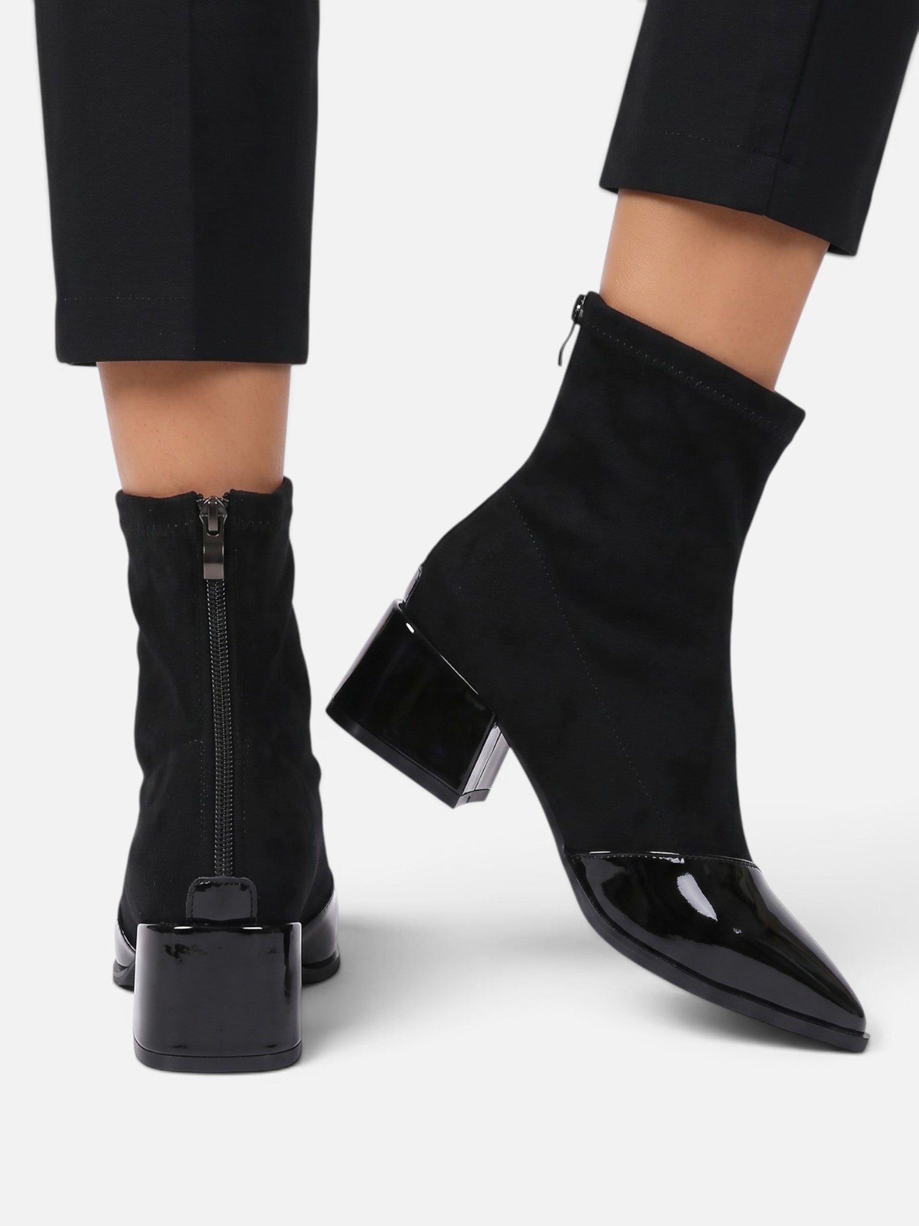Bottines Femme Daim Cuir Verni Talon Bloc