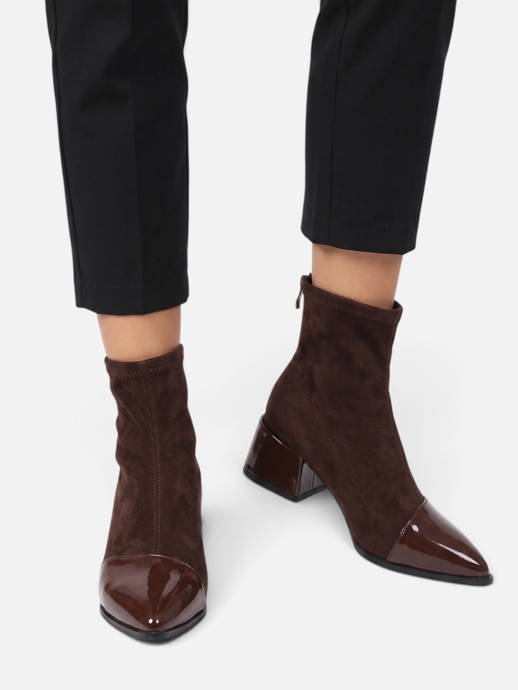 Bottines Femme Daim Cuir Verni Talon Bloc