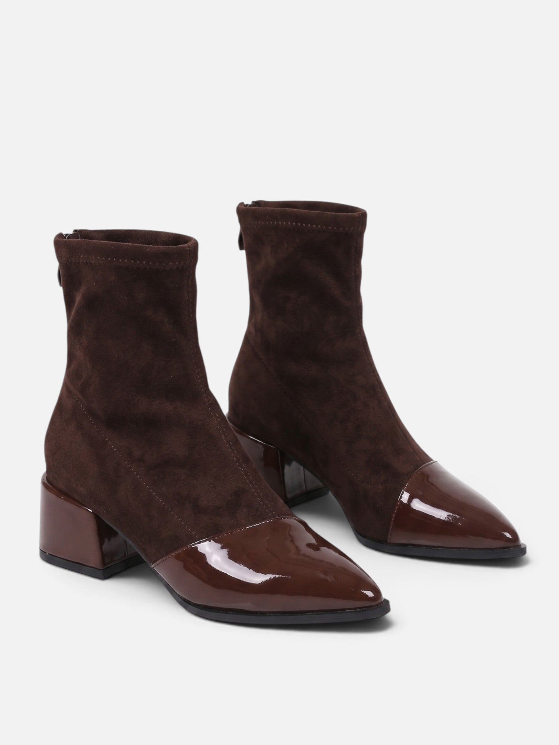 Bottines Femme Daim Cuir Verni Talon Bloc