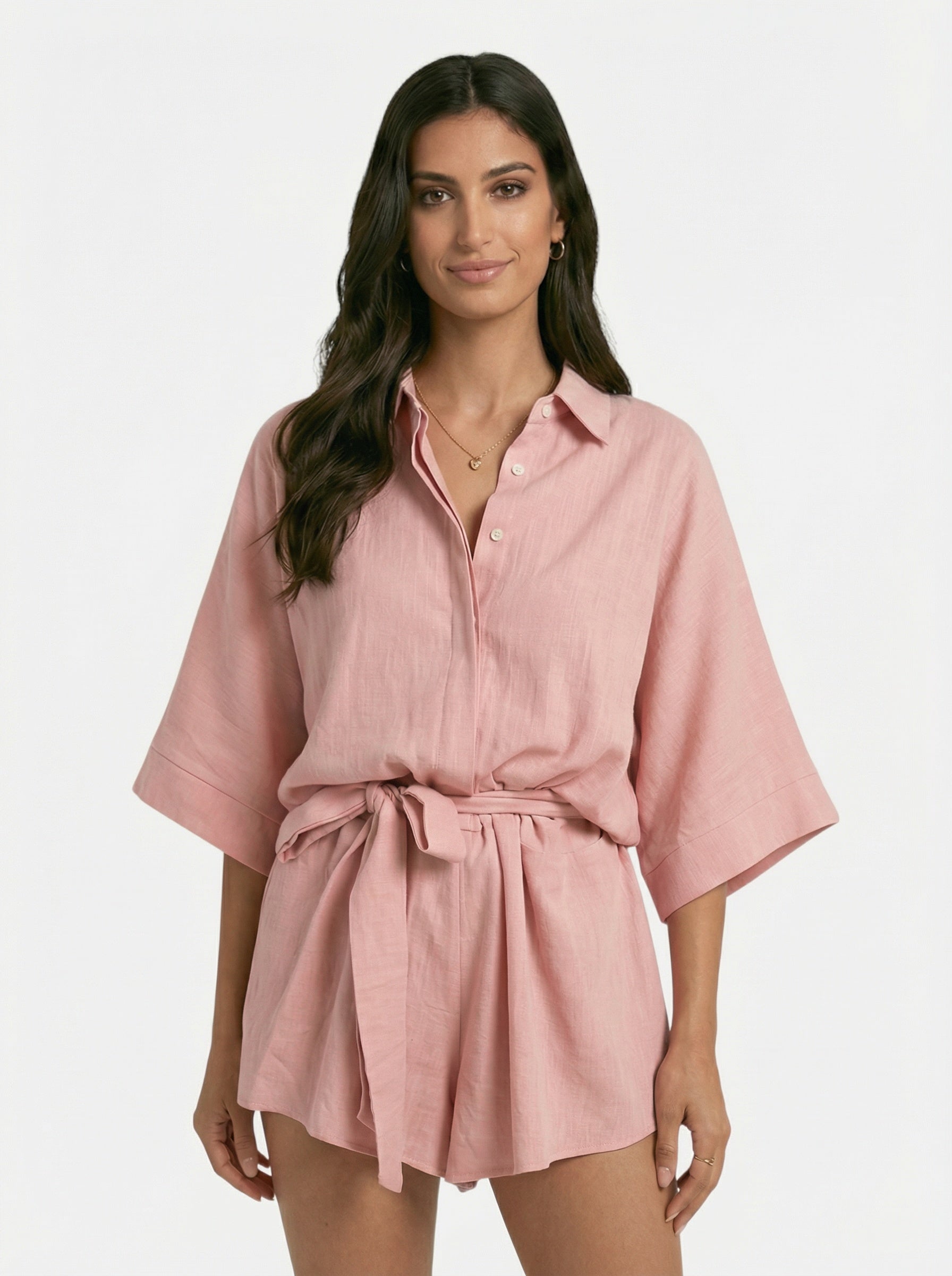 Elegant belted short jumpsuit for women