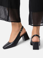 Escarpins Femme Cuir Bout Carré Slingback Talon Bloc