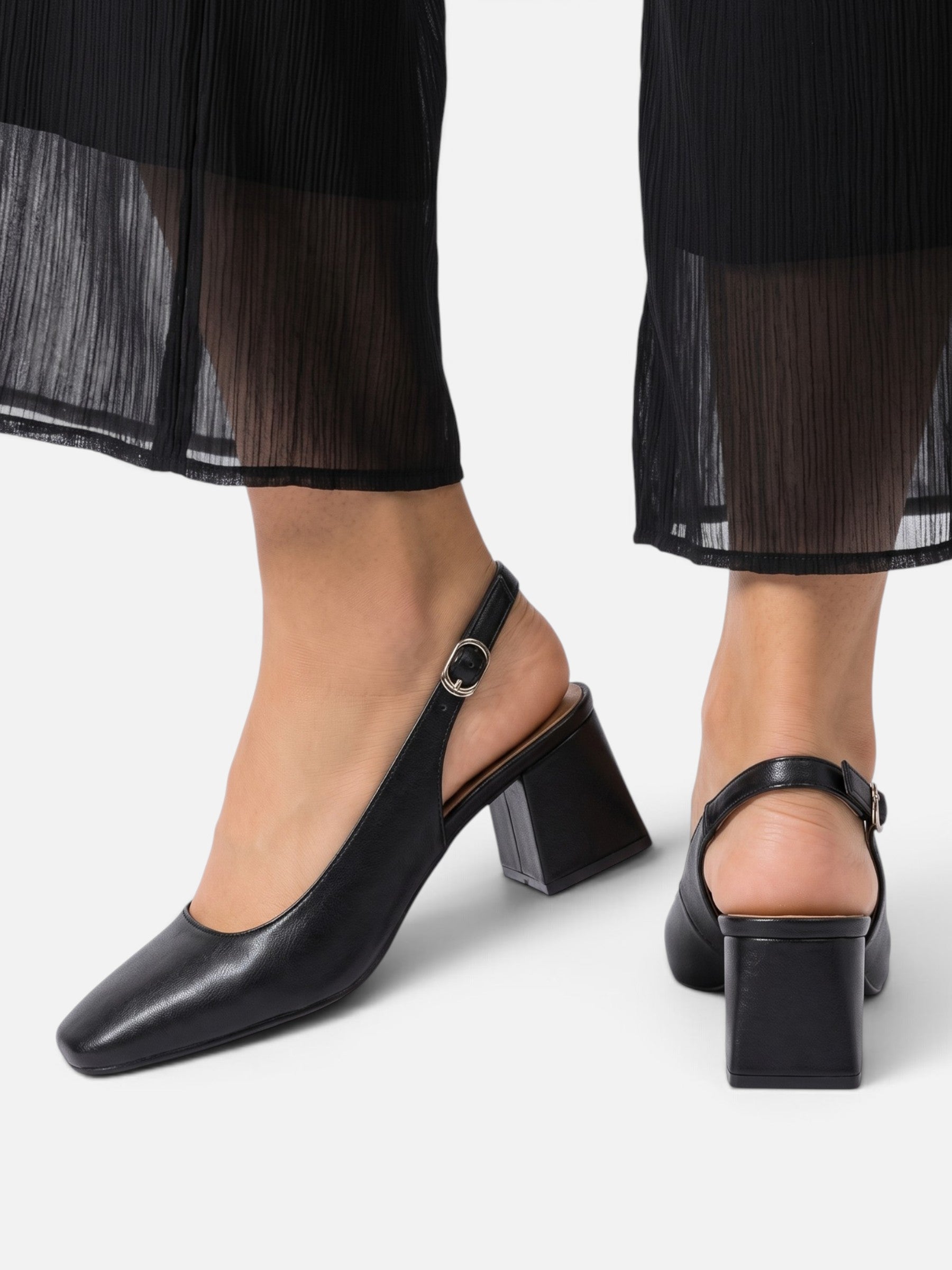 Escarpins Femme Cuir Bout Carré Slingback Talon Bloc