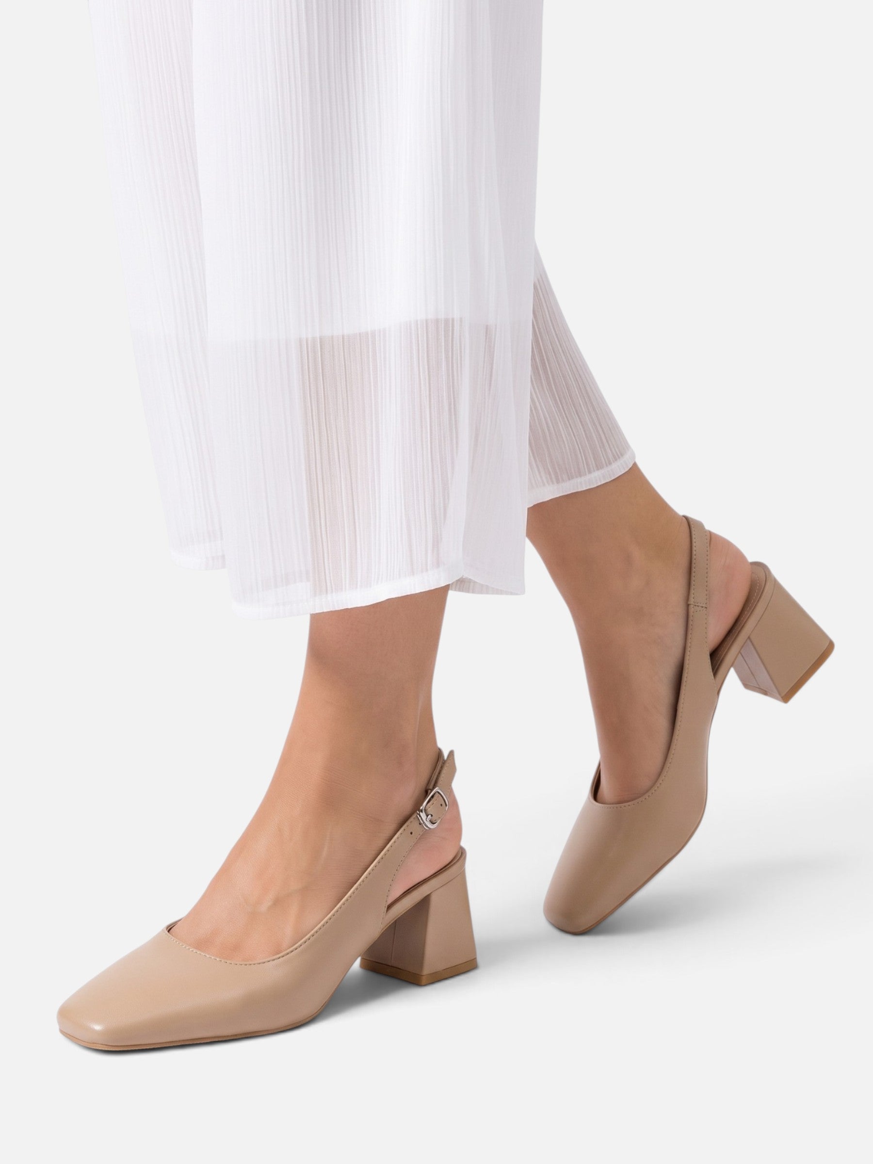 Escarpins Femme Cuir Bout Carré Slingback Talon Bloc