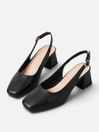 Escarpins Femme Cuir Bout Carré Slingback Talon Bloc