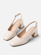 Escarpins Femme Cuir Bout Carré Slingback Talon Bloc