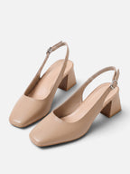 Escarpins Femme Cuir Bout Carré Slingback Talon Bloc
