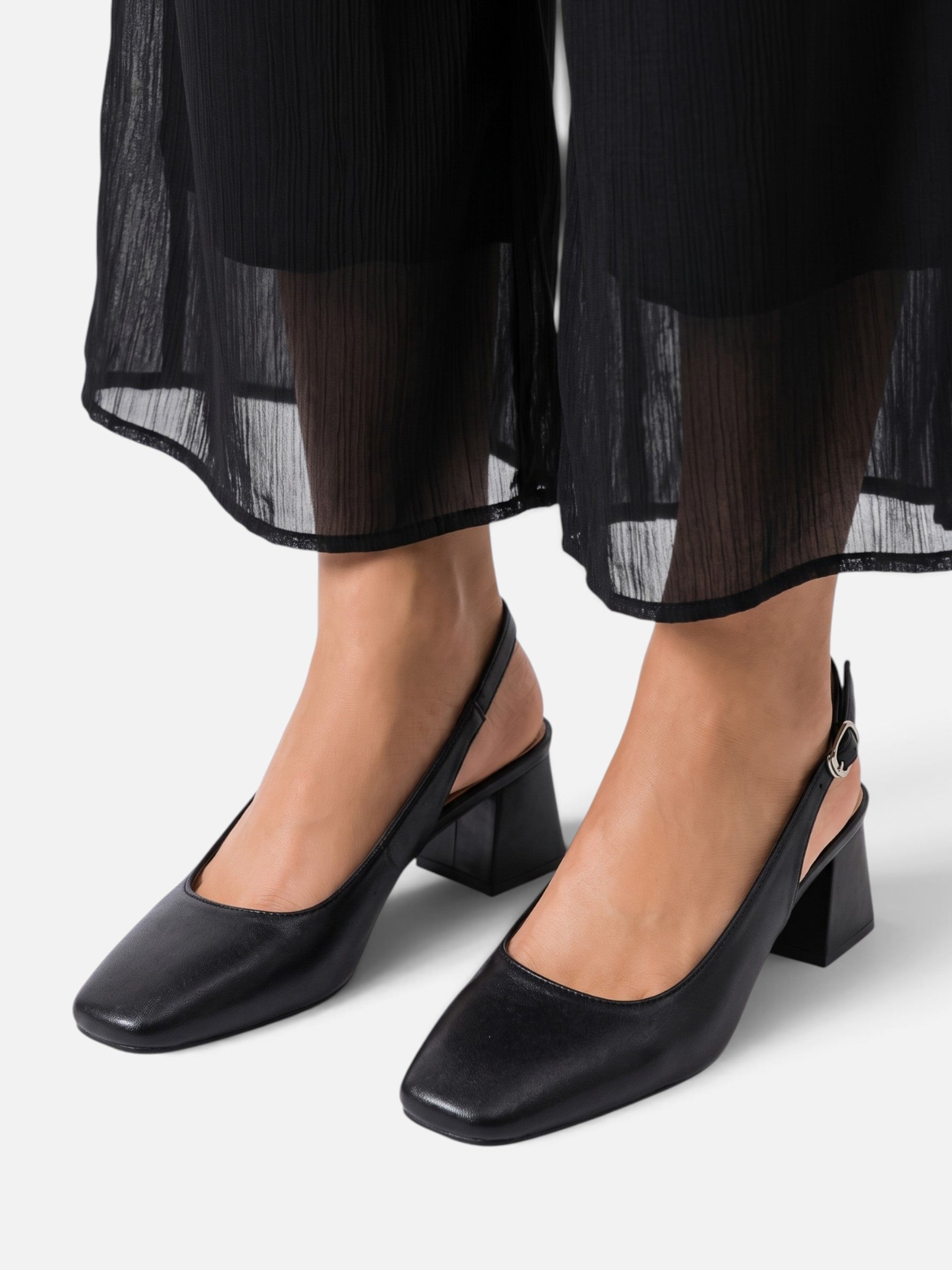 Escarpins Femme Cuir Bout Carré Slingback Talon Bloc