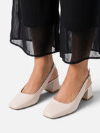 Women's Leather Square Toe Slingback Block Heels