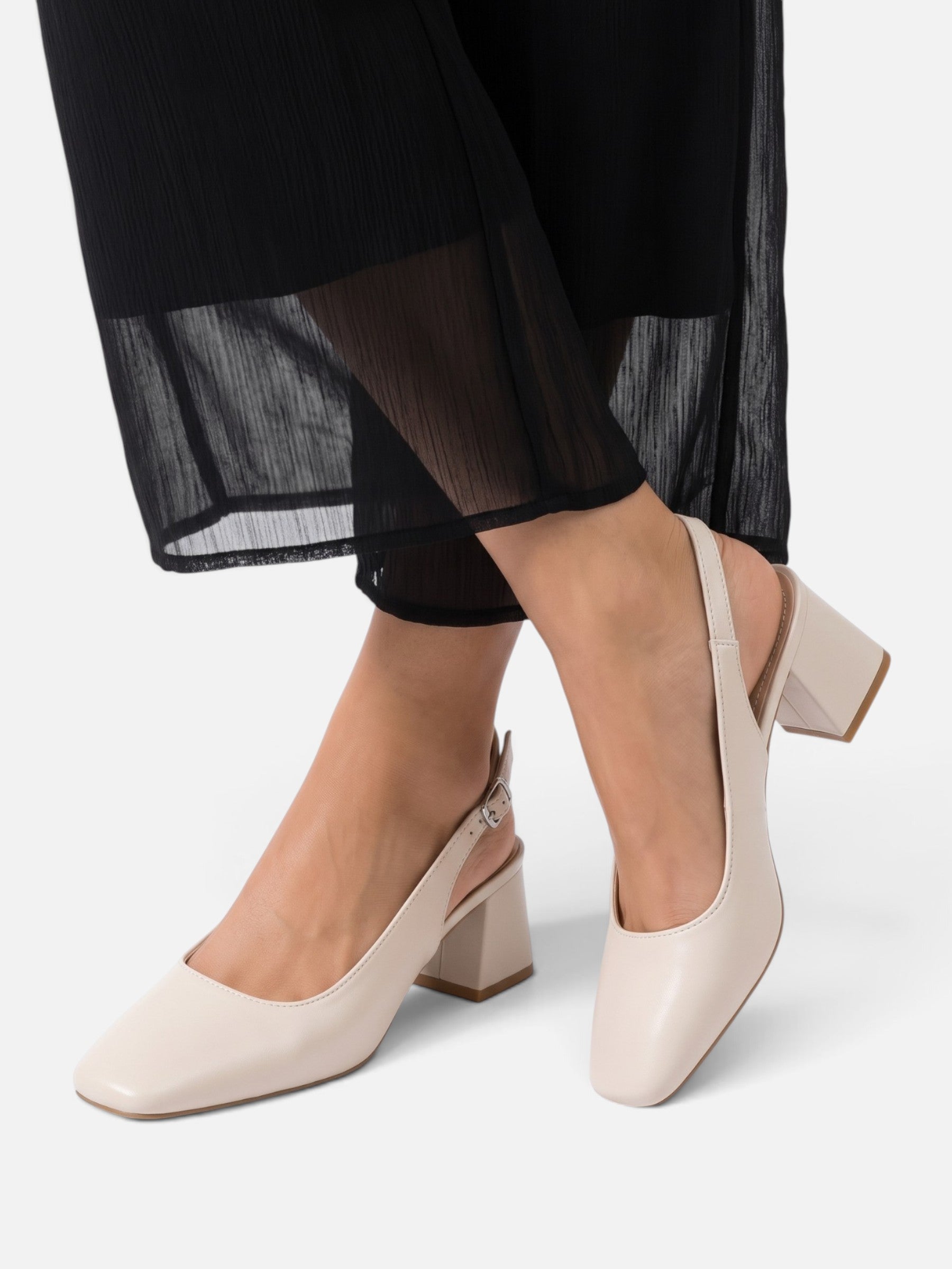 Escarpins Femme Cuir Bout Carré Slingback Talon Bloc