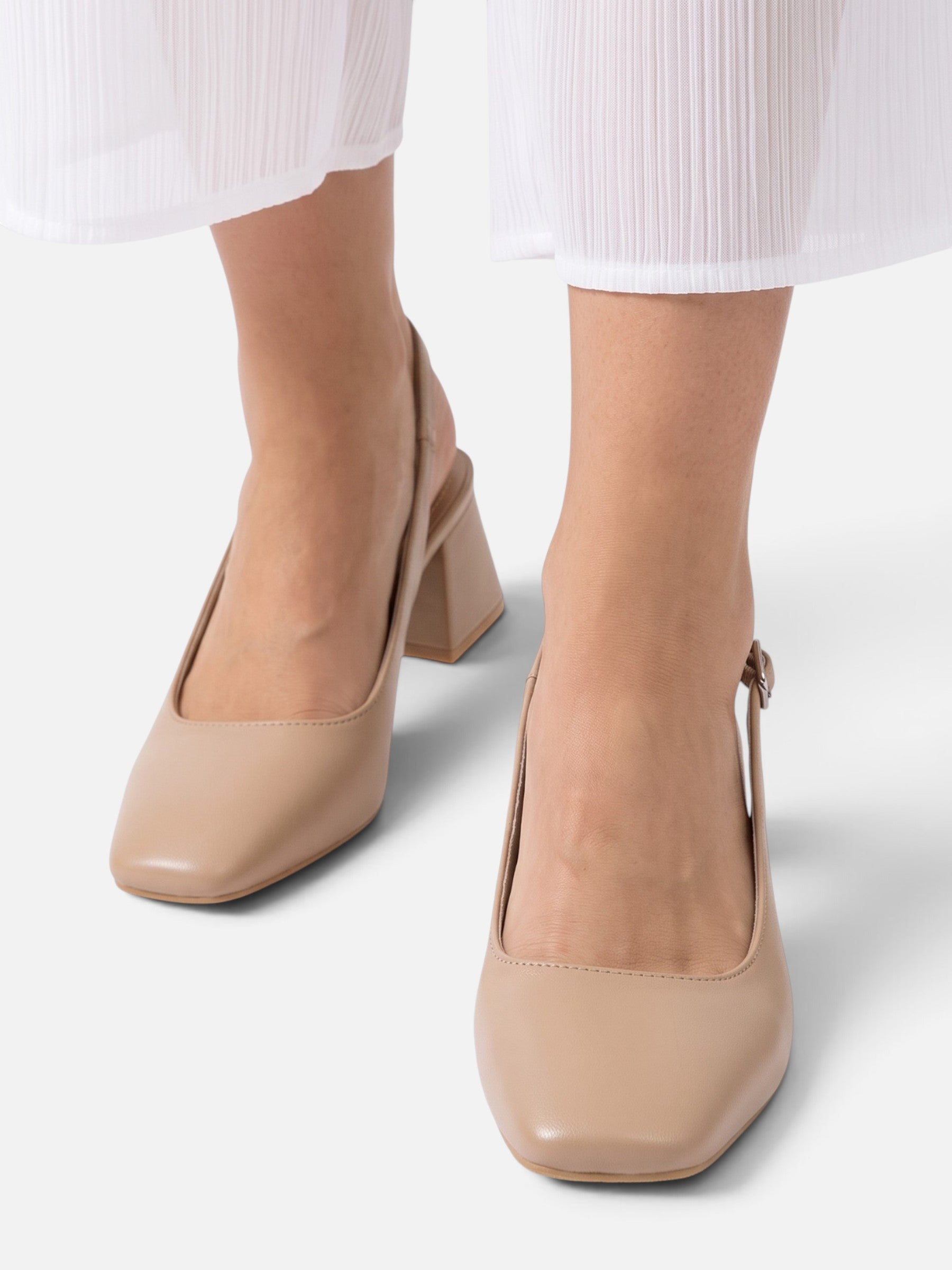 Escarpins Femme Cuir Bout Carré Slingback Talon Bloc