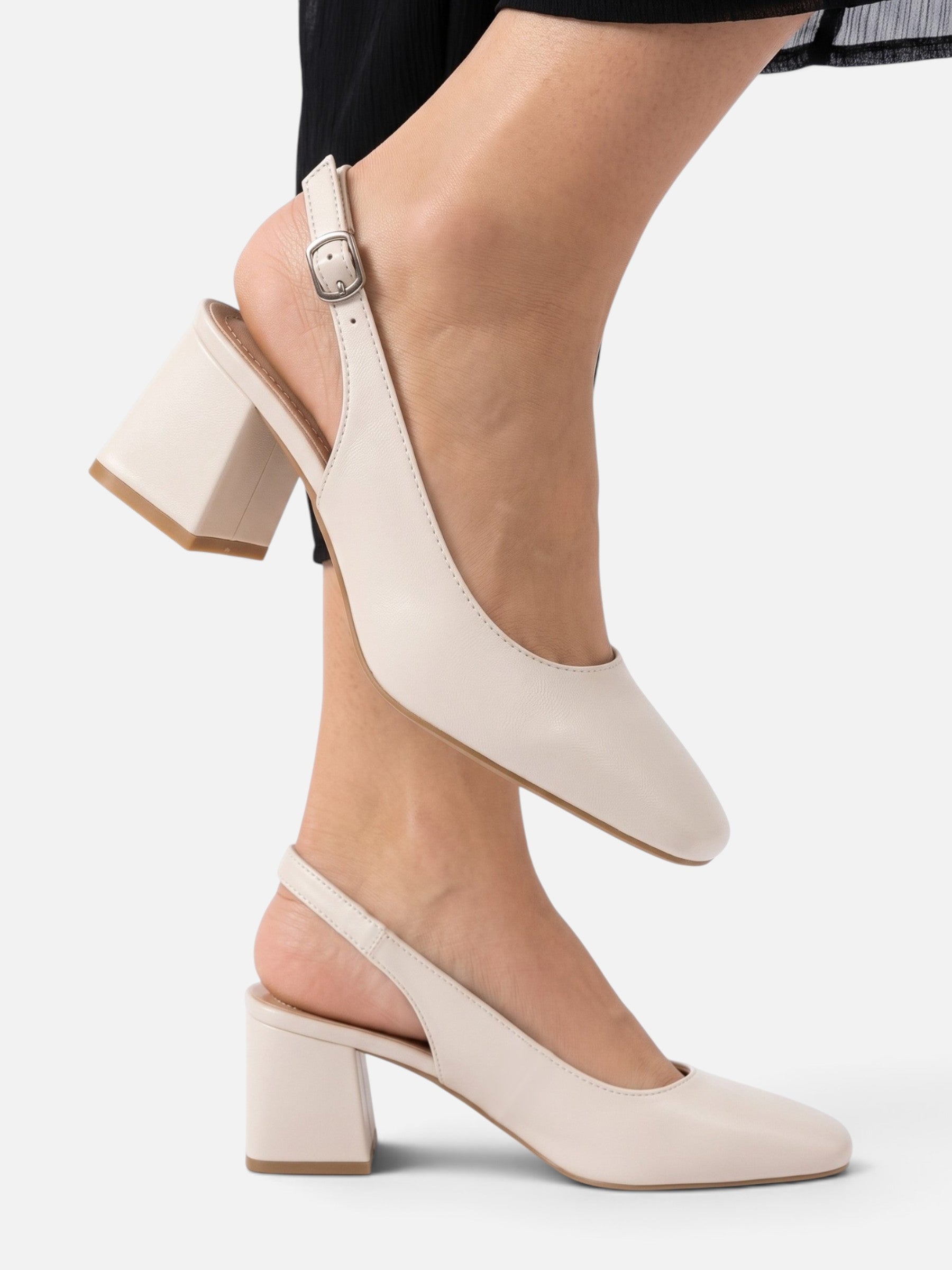 Escarpins Femme Cuir Bout Carré Slingback Talon Bloc