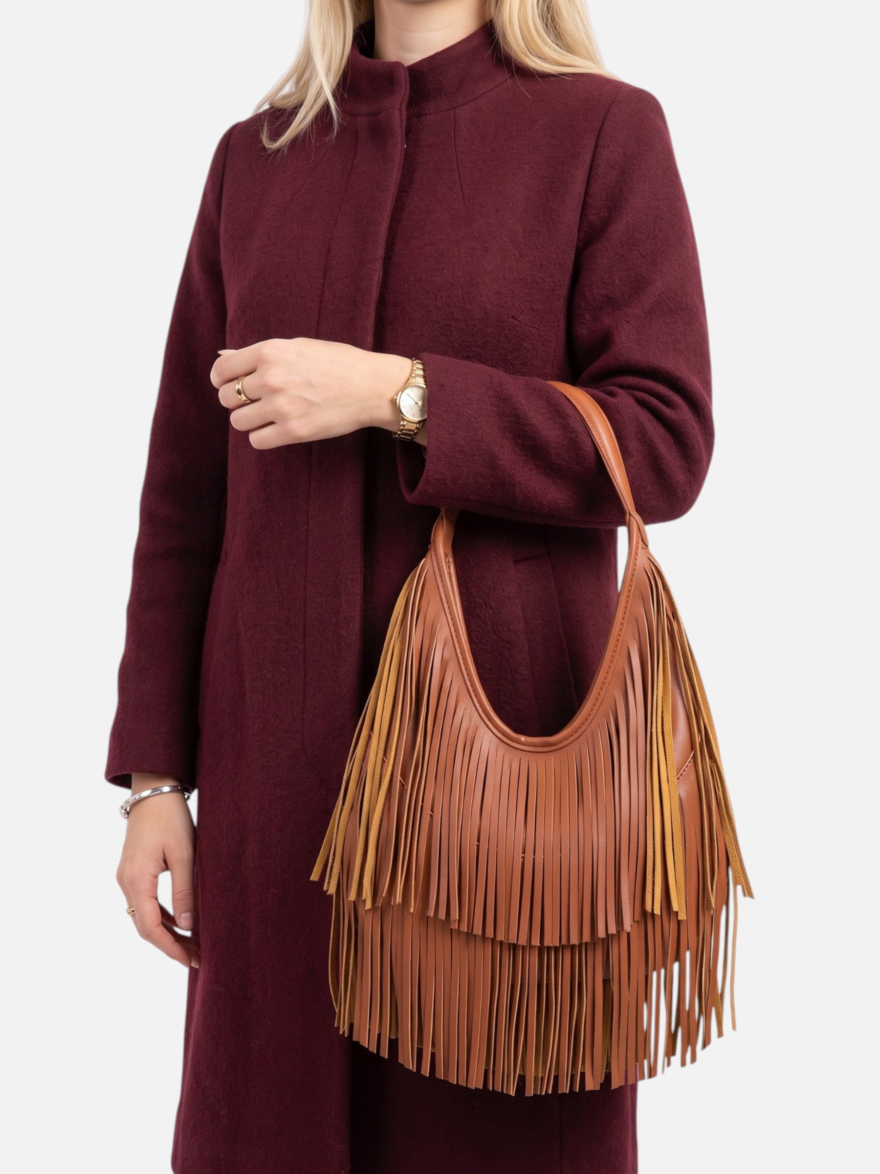 Sac Hobo Femme à Franges en Cuir