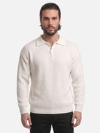 Pull Homme Col Polo Demi-Zip Maille Côtelée