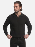 Pull Homme Col Polo Demi-Zip Maille Côtelée