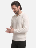 Pull Homme Col Polo Demi-Zip Maille Côtelée
